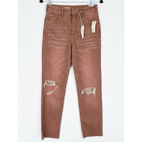 Pilcro Anthropologie Jeans Womens 26 Brown Straight Ankle‎ Ripped Denim NWT - Picture 2 of 16
